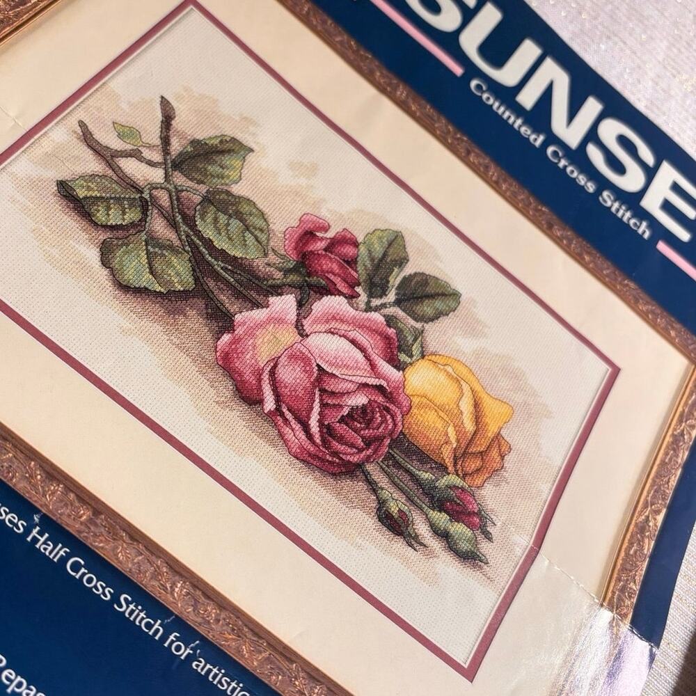 Dimensions 2004 Rose Cutting Counted Cross Stitch Kit. 14”x9” by Sunset